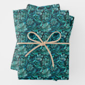 Elegant teal swirl flower pattern  ラッピングペーパーシート (インサイチュ)