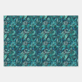 Elegant teal swirl leaf pattern ラッピングペーパーシート (正面)