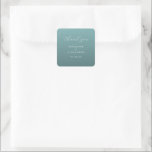 Elegant Teal Thank You Card スクエアシール<br><div class="desc">This wedding sticker features a minimalist and elegant design with a soft teal background, creating a calming and sophisticated atmosphere. The layout includes cursive script for the phrase "thank you" at the top, followed by customizable names and date in a clean sans-serif font, all in a light gray color that...</div>