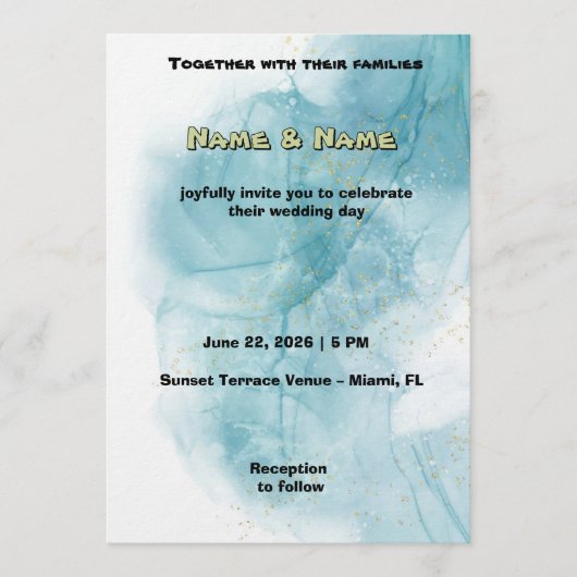 Elegant Teal Watercolor Wedding Invitation 招待状 (正面)