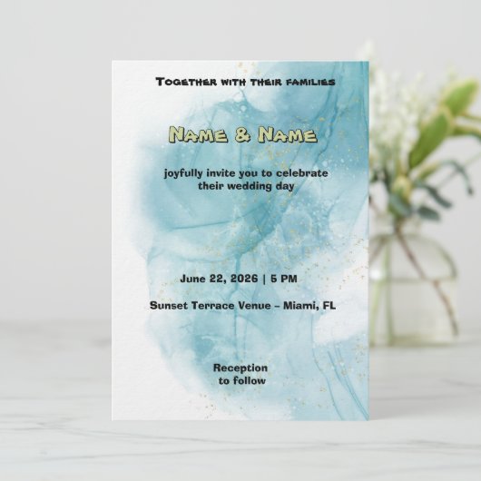 Elegant Teal Watercolor Wedding Invitation 招待状 (スタンド正面)