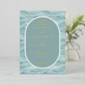 Elegant Teal Wave Motions 箔招待状 (立ち正面)