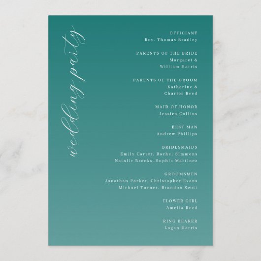 Elegant Teal Wedding Ceremony Program プログラム (裏面)