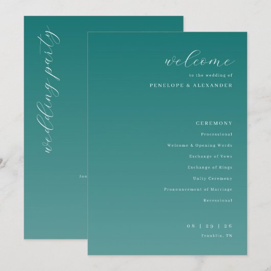 Elegant Teal Wedding Ceremony Program プログラム (正面/裏面)