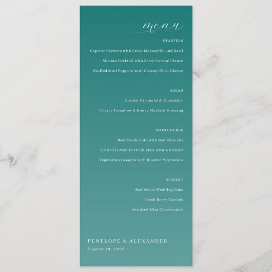 Elegant Teal Wedding Menu メニュー (正面)