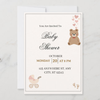 Elegant Teddy Bear Baby Shower Invitation 招待状