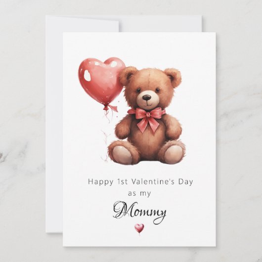 Elegant Teddy Bear Happy 1st Valentine's Day as m シーズンカード (正面)