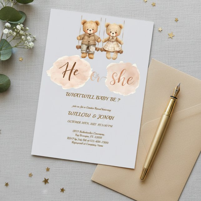 Elegant Teddy Bear "He or She" Gender Reveal  (クリエイターアップロード済み)