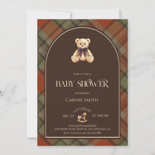 Elegant Teddy Bear Luxury Vintage Baby Shower 招待状 (正面)