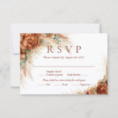 Elegant Terracotta Boho Pampas Grass Wedding 出欠カード (正面)