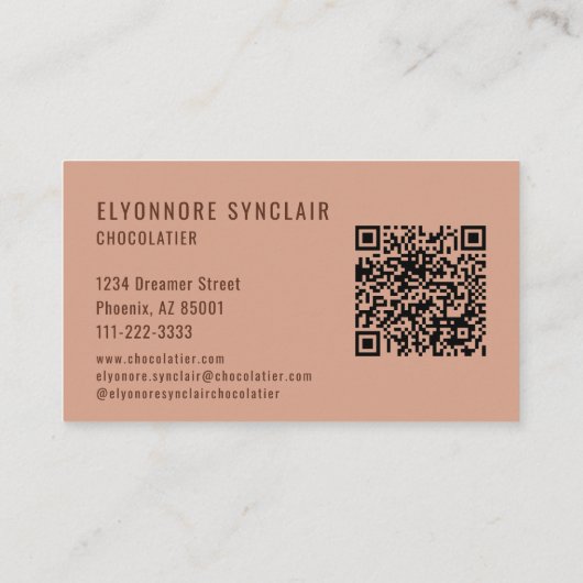 Elegant Terracotta Brown Chocolatier Photo QR 名刺 (裏面)