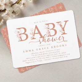 Elegant Terracotta Floral Baby Shower Typography 招待状
