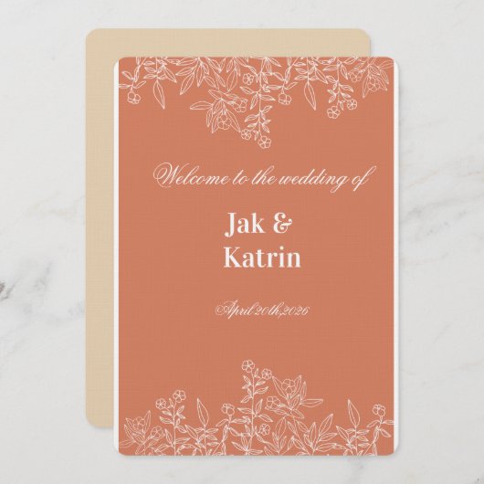 Elegant Terracotta Floral Wedding invitation  招待状 (正面/裏面)