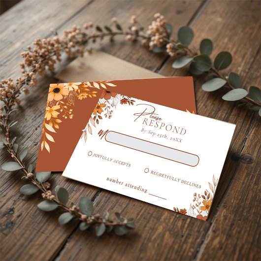 Elegant Terracotta Floral Wedding RSVP ノートカード