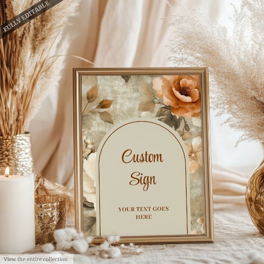 Elegant Terracotta Ivory Sage Floral Custom 8x10 ポスター