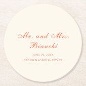 Elegant Terracotta Modern Classic Wedding ラウンドペーパーコースター (正面)