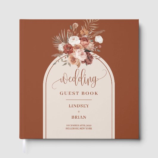 Elegant Terracotta Pampas Grass Boho Arch Wedding ゲストブック (正面)