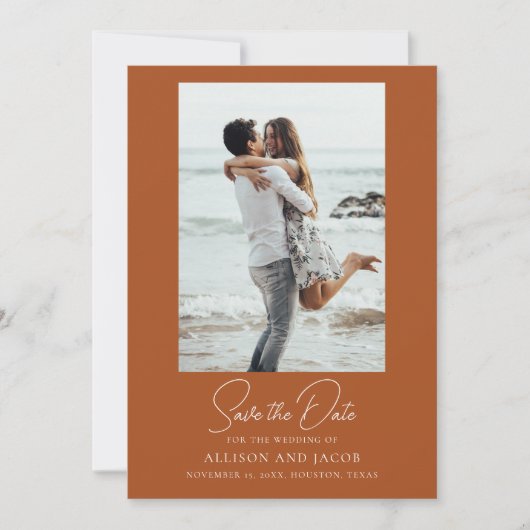 Elegant Terracotta Photo Wedding Save The Date セーブザデート (正面)
