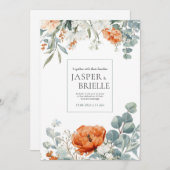 Elegant Terracotta Poppy Eucalyptus Watercolor 招待状 (正面/裏面)