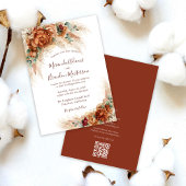 Elegant Terracotta QR Code Floral Boho Wedding 招待状