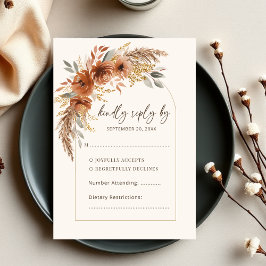 Elegant Terracotta Rustic Fall Floral Wedding  出欠カード