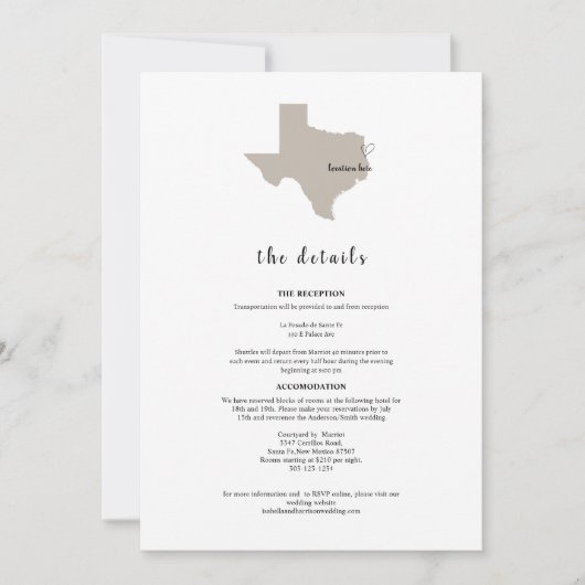 ELEGANT TEXAS Wedding Invitation Details 招待状 (正面)