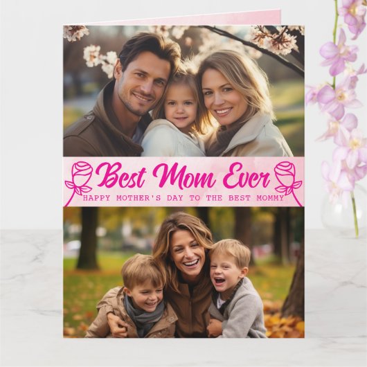 Elegant Text Photo Mother's Day Watercolor Pink カード (蘭)