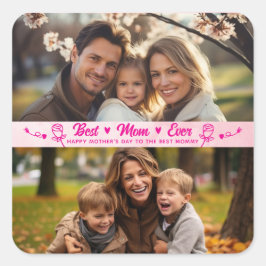 Elegant Text Photo Mother's Day Watercolor Pink スクエアシール