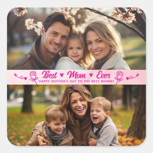 Elegant Text Photo Mother's Day Watercolor Pink スクエアシール (正面)