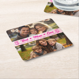 Elegant Text Photo Mother's Day Watercolor Pink スクエアペーパーコースター