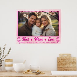 Elegant Text Photo Mother's Day Watercolor Pink ポスター