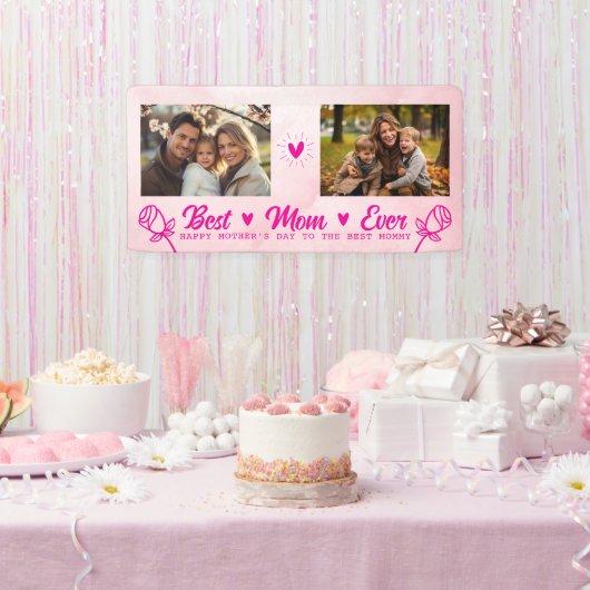 Elegant Text Photo Mother's Day Watercolor Pink 横断幕 (パーティー)