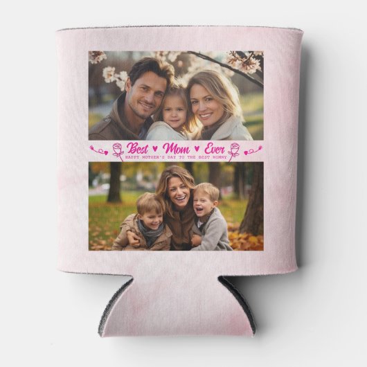 Elegant Text Photo Mother's Day Watercolor Pink 缶クーラー (正面)