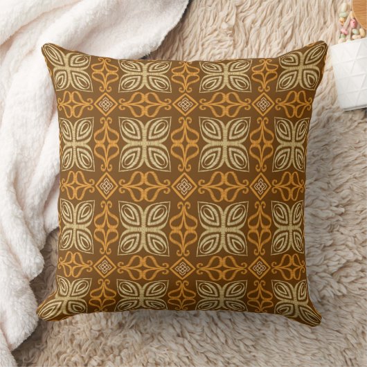 Elegant Thai Seamless Pattern in Brown and Gold クッション (ブランケット)