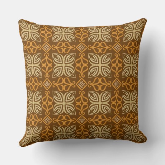 Elegant Thai Seamless Pattern in Brown and Gold  クッション (裏面)