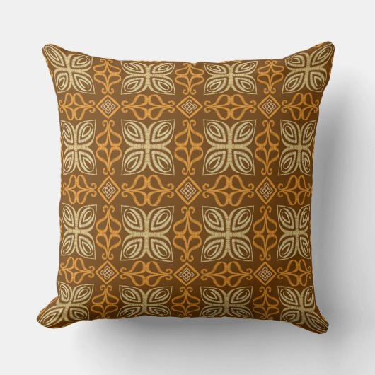 Elegant Thai Seamless Pattern in Brown and Gold  クッション (正面)