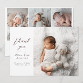 Elegant Thank Baby Photos Modern Calligraphy Birth 案内状 (正面/裏面)
