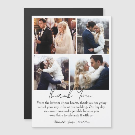 elegant thank you 4 photos collage wedding magnet (正面/裏面)