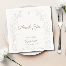 Elegant Thank You Cross Floral Christian Baptism スタンダードカクテルナプキン