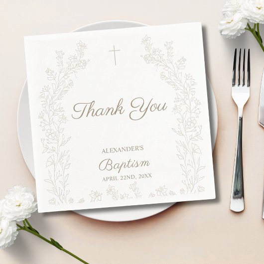 Elegant Thank You Cross Floral Christian Baptism スタンダードカクテルナプキン