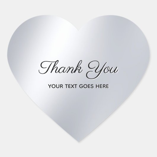 Elegant Thank You Custom Text Silver Look Template ハートシール (正面)