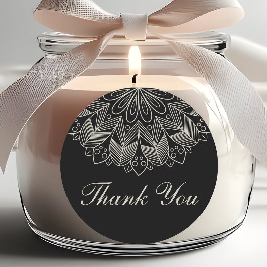 Elegant Thank You Mandala Indian Black Wedding ラウンドシール