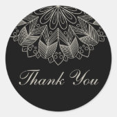 Elegant Thank You Mandala Indian Black Wedding ラウンドシール (正面)