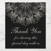 Elegant Thank You Mandala Indian Black Wedding ワインラベル (シングルラベル)