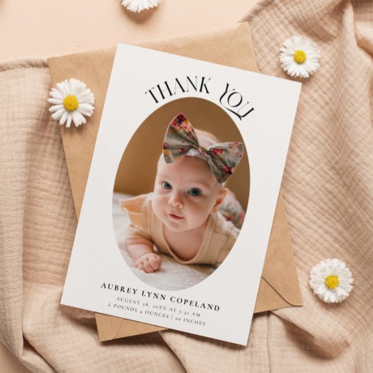 Elegant Thank You Oval Birth Announcement Photo 案内状