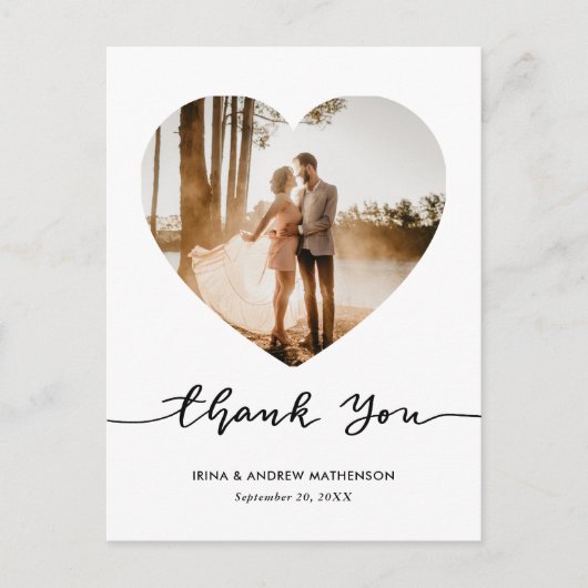 Elegant Thank You Script Heart Photo ポストカード (正面)