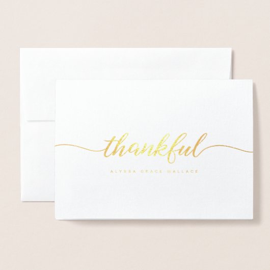 Elegant Thankful Script Personalized thank you  箔カード (封筒付き正面)