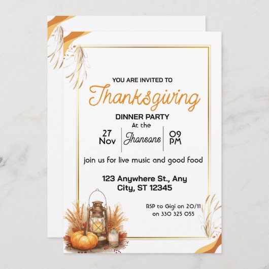 Elegant Thanksgiving Dinner  招待状 (正面/裏面)