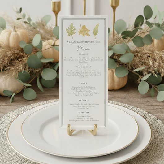 Elegant Thanksgiving Dinner Fall Leaves Menu メニュー