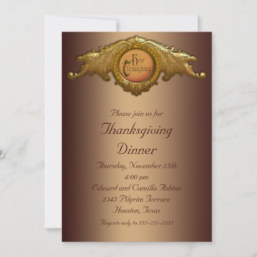 Elegant Thanksgiving Dinner Party Invitations 招待状 (正面)